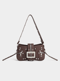 Brown Studded Buckle Shoulder Bag