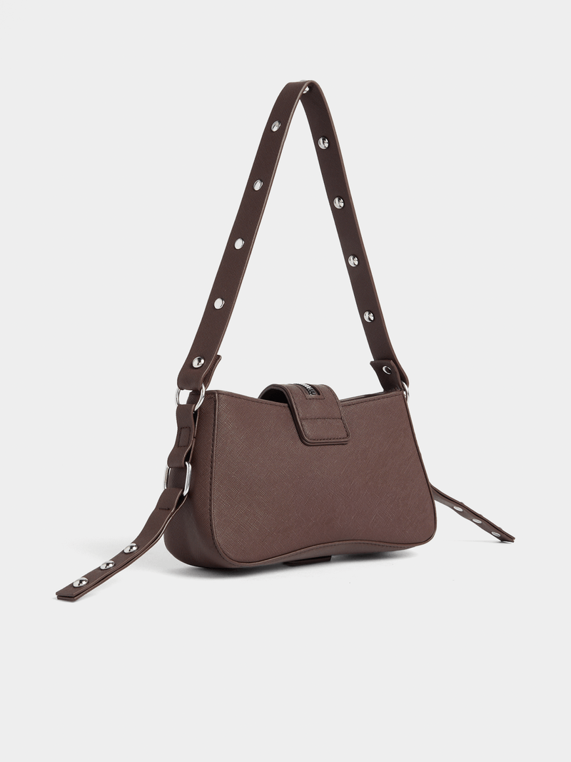 Brown Studded Buckle Shoulder Bag